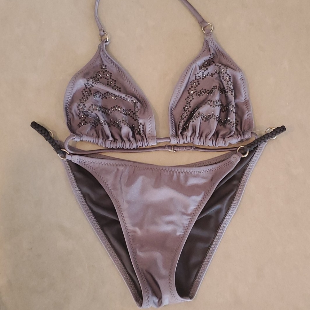 1 SOL Swim studded bikini in charcoal